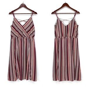 Maurice’s Burgundy Multicolored Striped Surplice Strappy Dress New Nwt Sz Medium